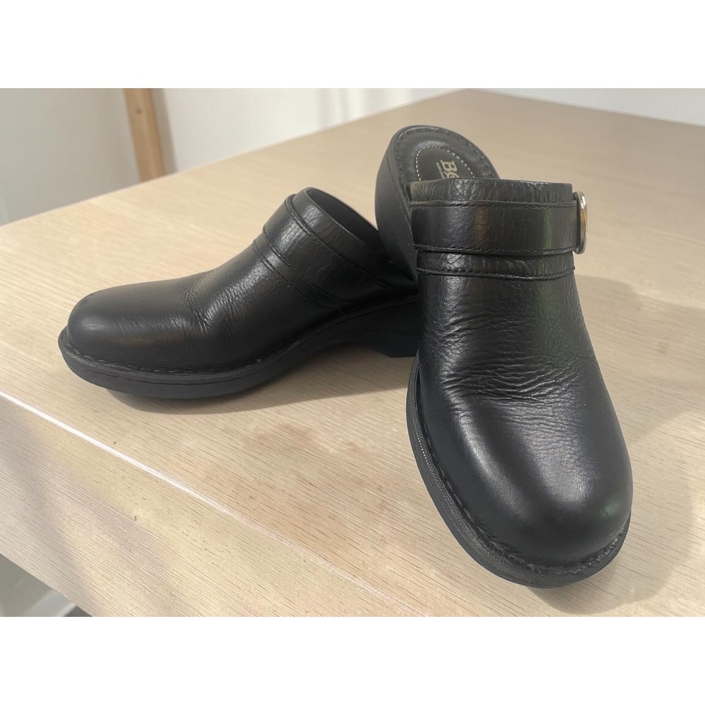 Born Avoca Black Slip-On Leather Clogs Buckle Strap Mules Women's Size 8M